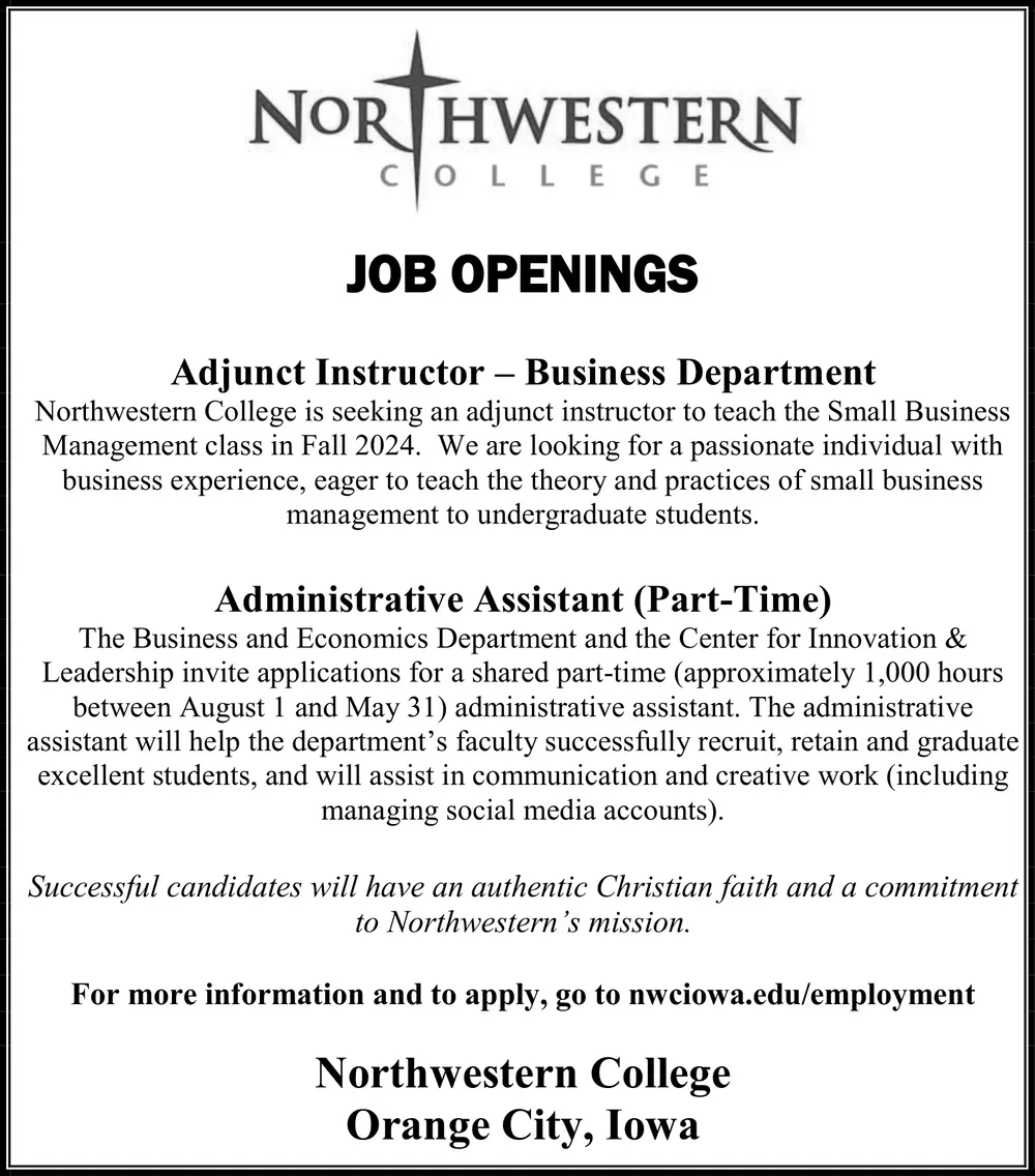 Northwestern College Job Openings in Orange City, Iowa