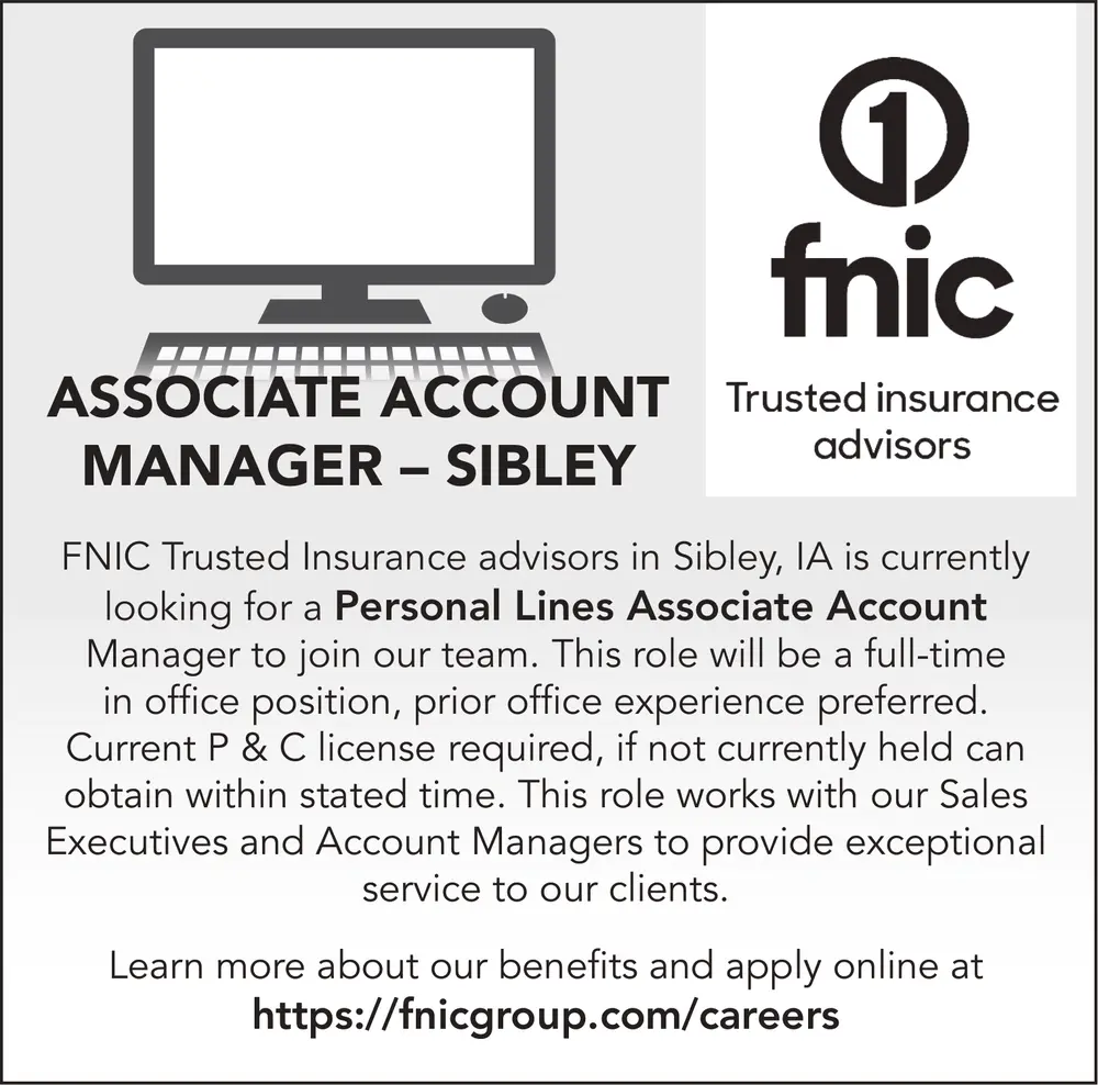 Personal Lines Associate Account Manager Opportunity in Sibley, IA