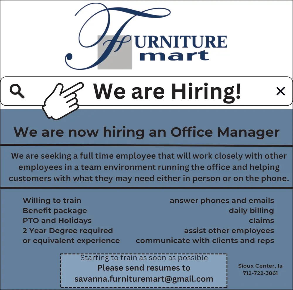 Furniture Mart Sioux Center Office Manager Hiring