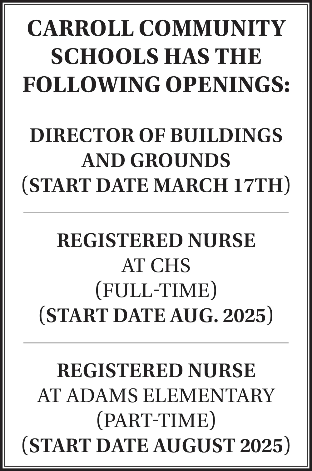 Carroll Community Schools Job Openings in Carroll, Iowa