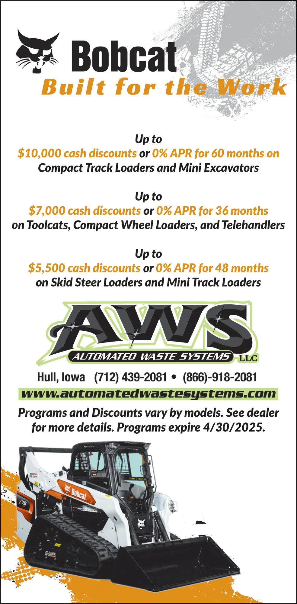 Compract Track Loaders and Mini Excavators in Hull, IA