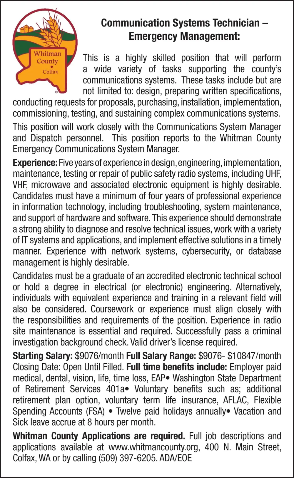 whitman-county-communication-systems-technician-jobs-colfax-wa