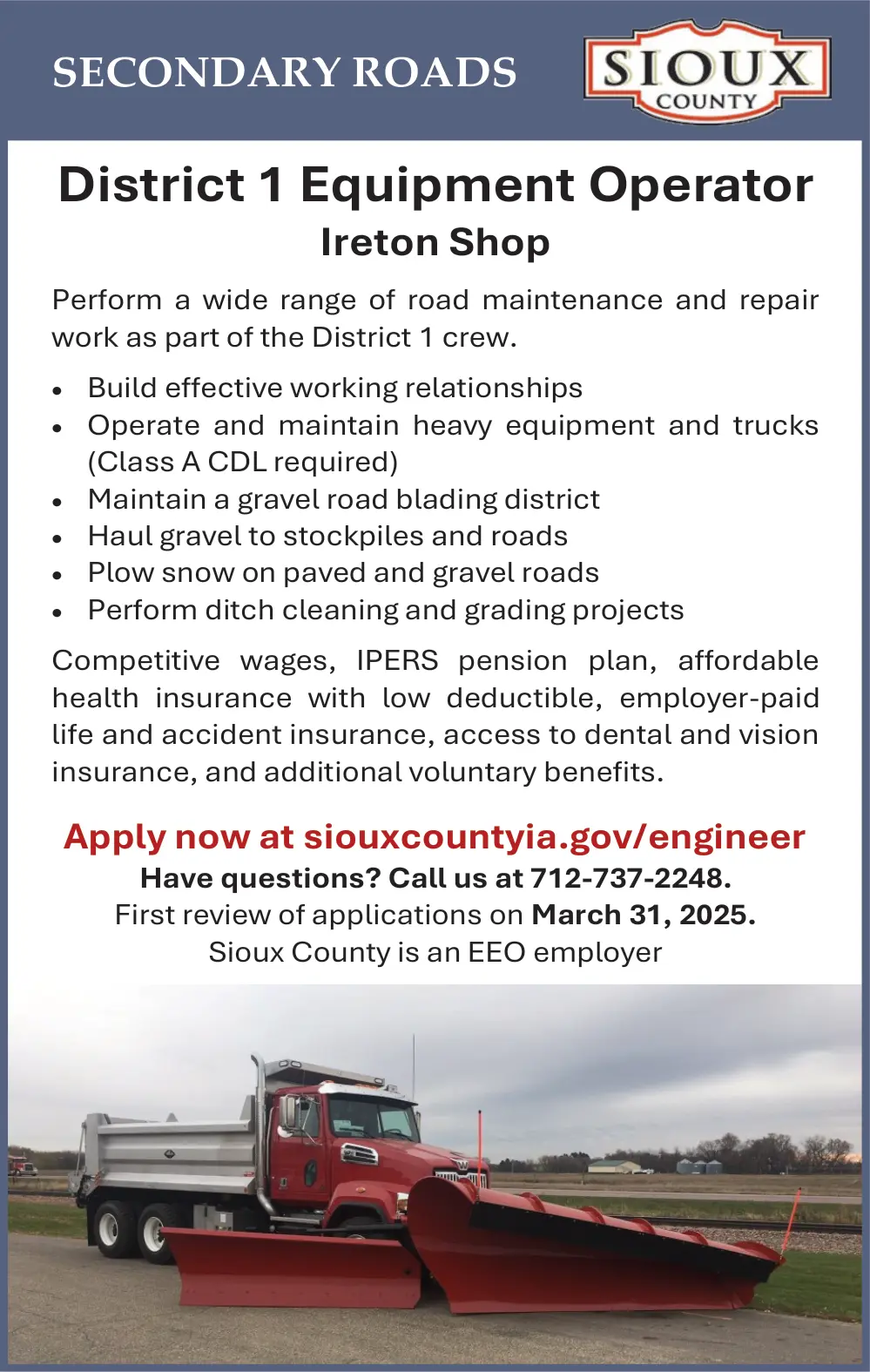 District 1 Equipment Operator Position