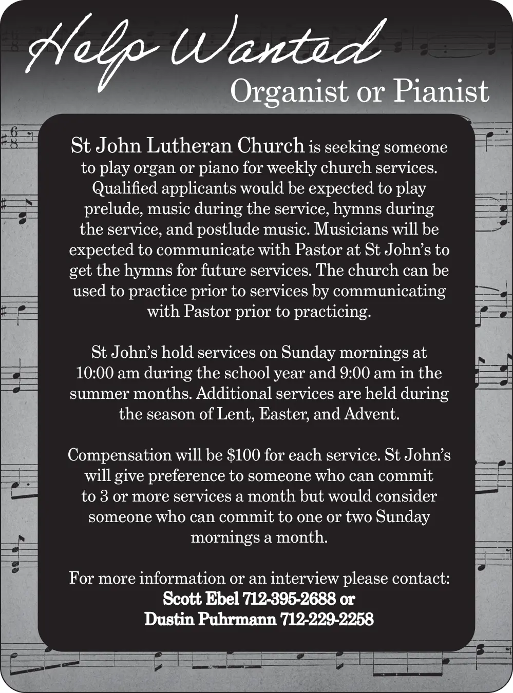Organist or Pianist Job Opening in Iowa City, Iowa