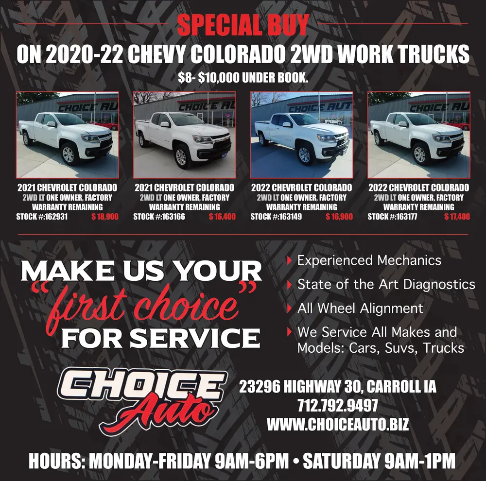 Special Buy On 2020-22 Chevy Colorado 2WD Work Trucks in Carroll, IA