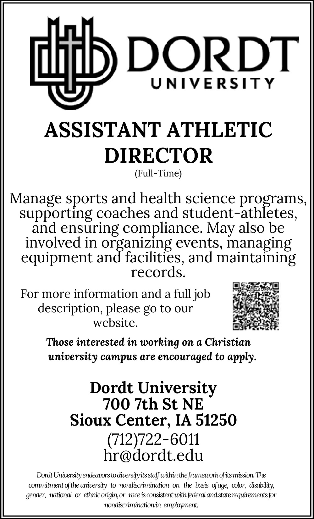 Assistant Athletic Director Position -  Apply Today!