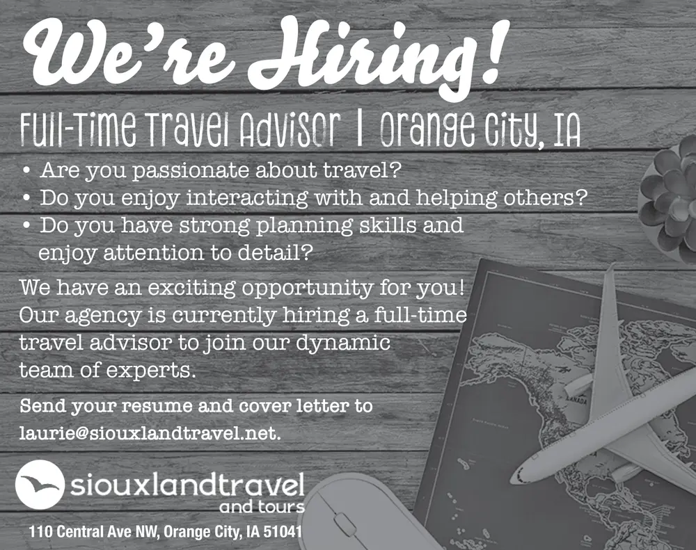 Travel Advisor Job Opening at Siouxland Travel & Tours in Orange City, IA