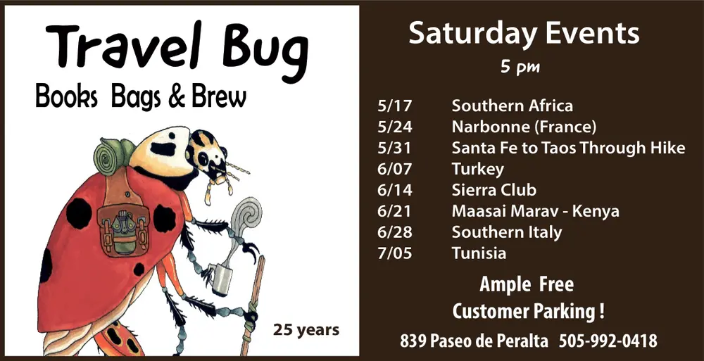 Best travel bookstore and Café with maps and guidebooks Santa Fe NM