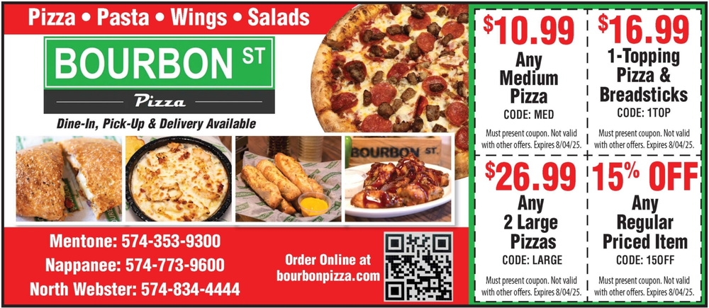 Bourbon St Pizza in Mentone, IN