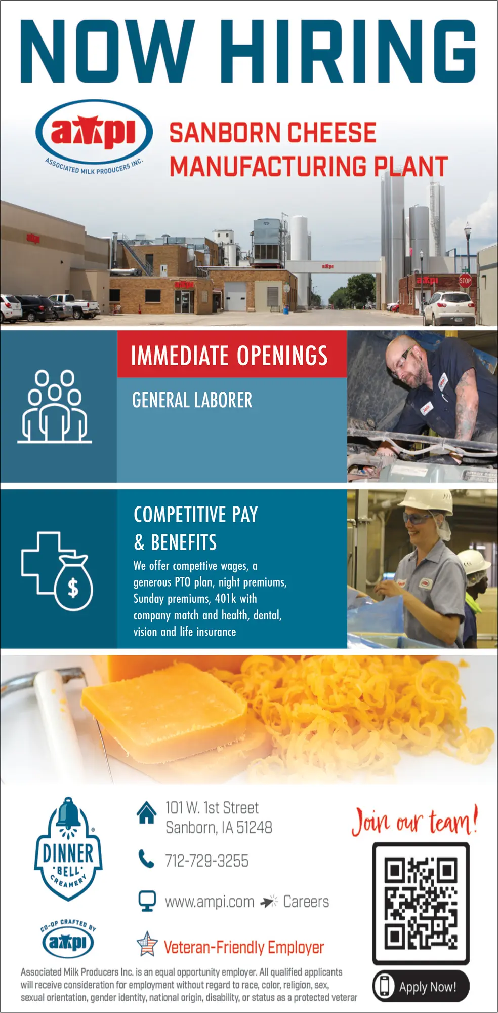 Join the Sanborn Cheese Manufacturing Plant in Sanborn, IA