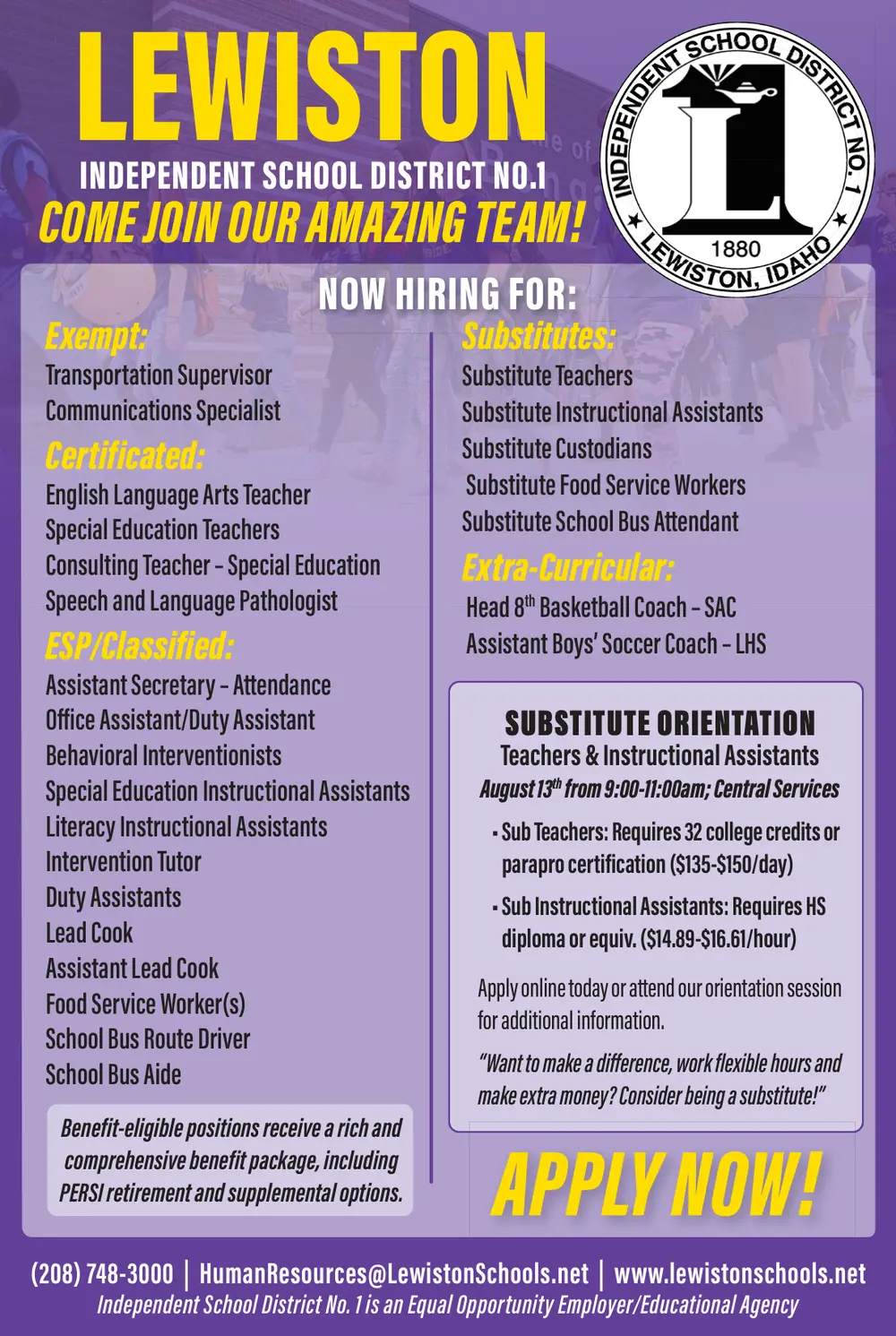 Employment Opportunities at Lewiston Independent School District in Lewiston, ID