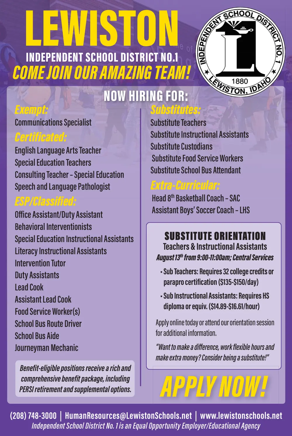 Employment Opportunities at Lewiston Independent School District in Lewiston, ID