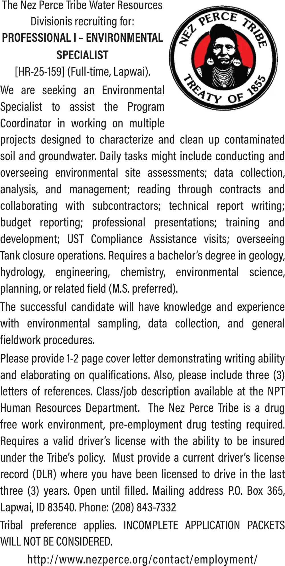 Climate Pollution Reduction Grant Coordinator Job in Lapwai, ID