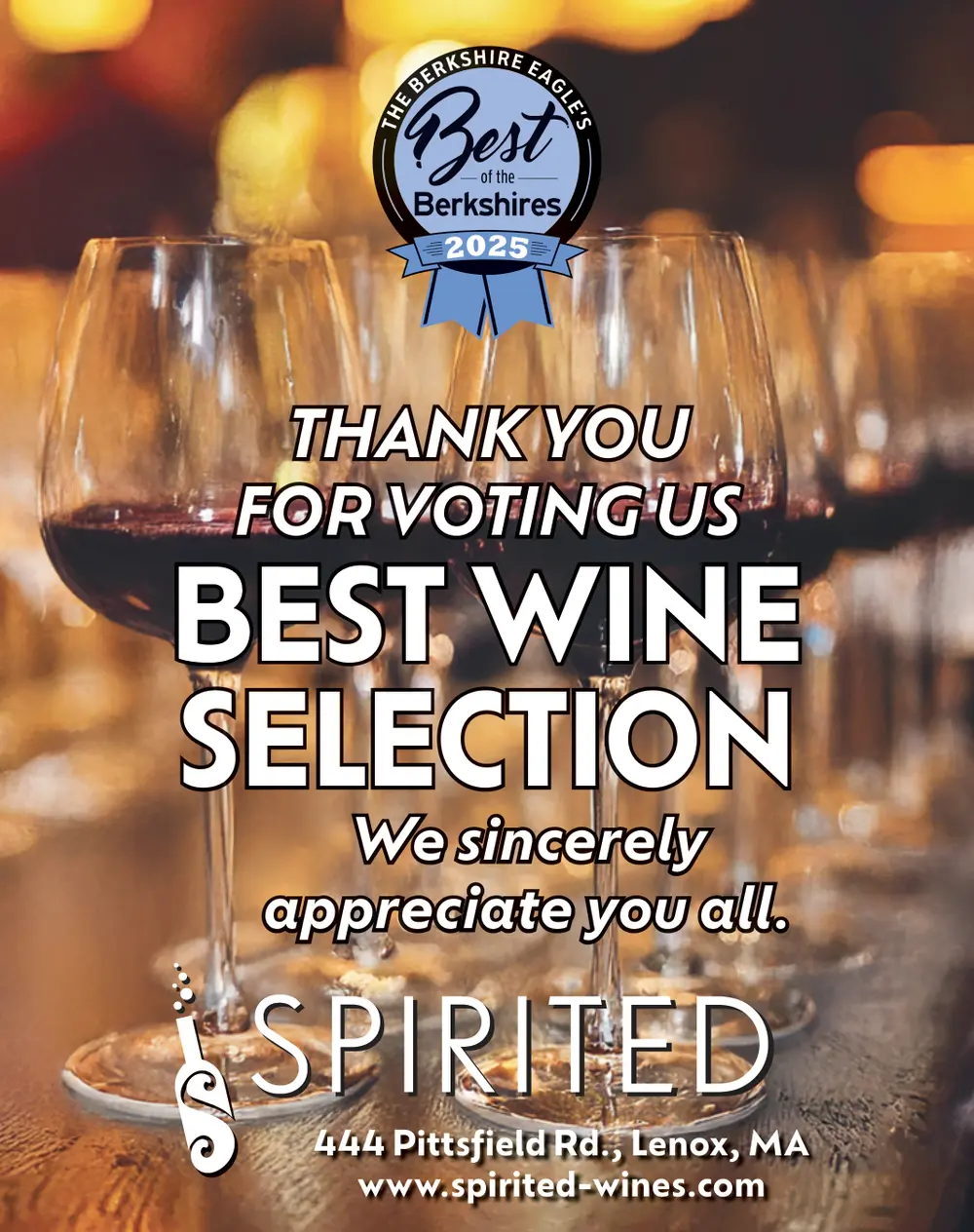  Winner: Best Wine Selection in The Berkshires