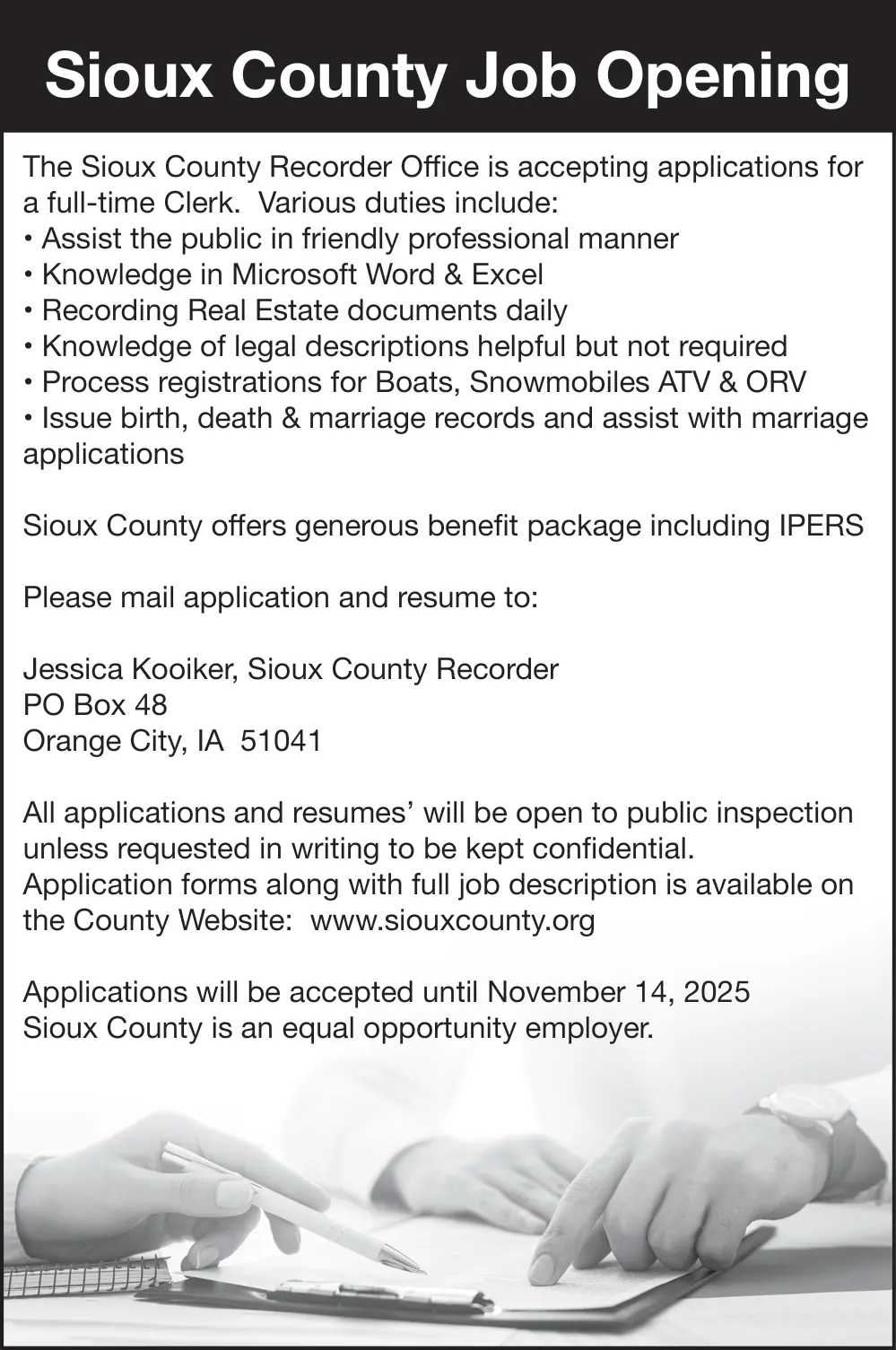 Full-Time Clerk Jobs in Orange City, IA