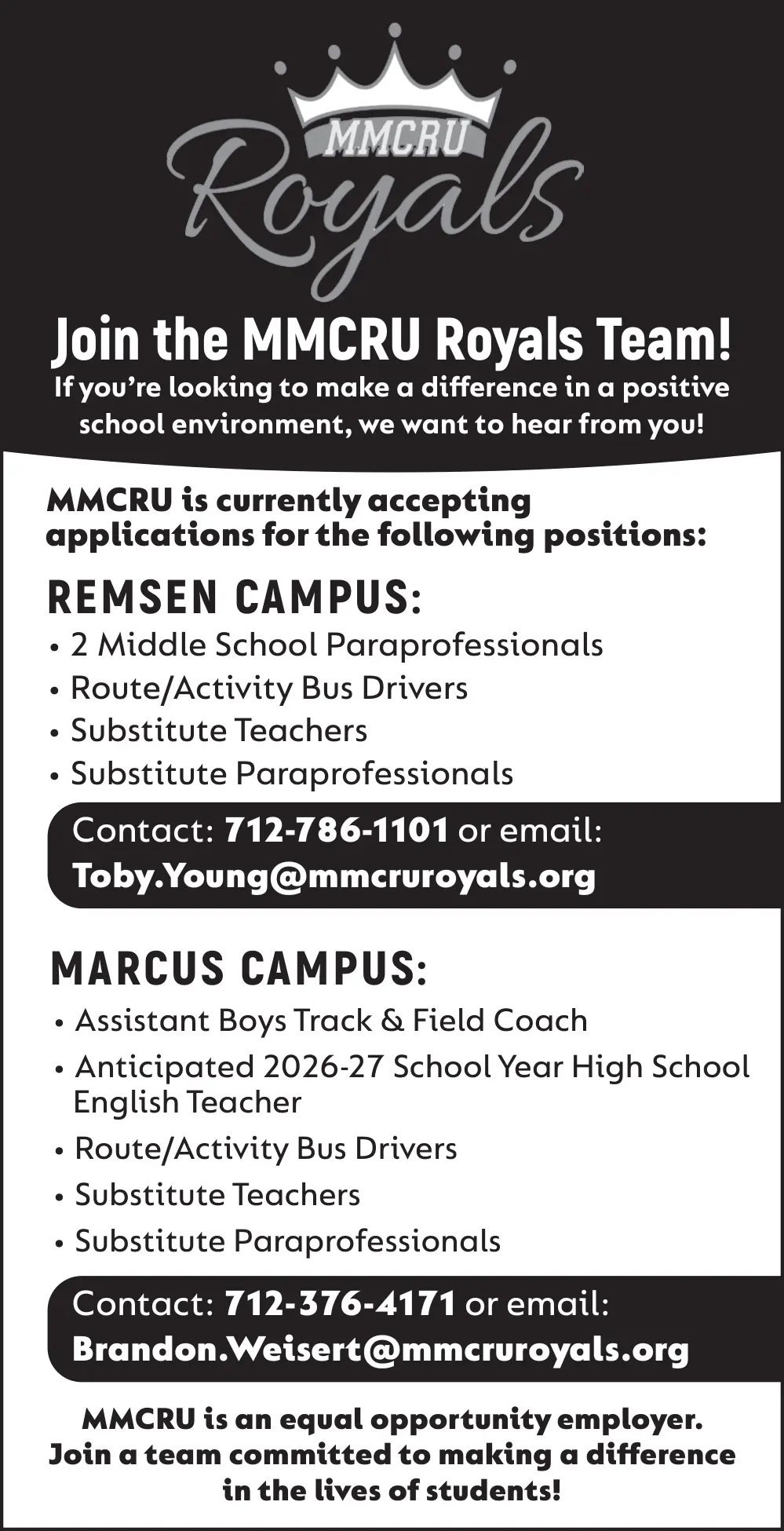 Join the MMCRU Royals - Education Careers in Remsen, Iowa