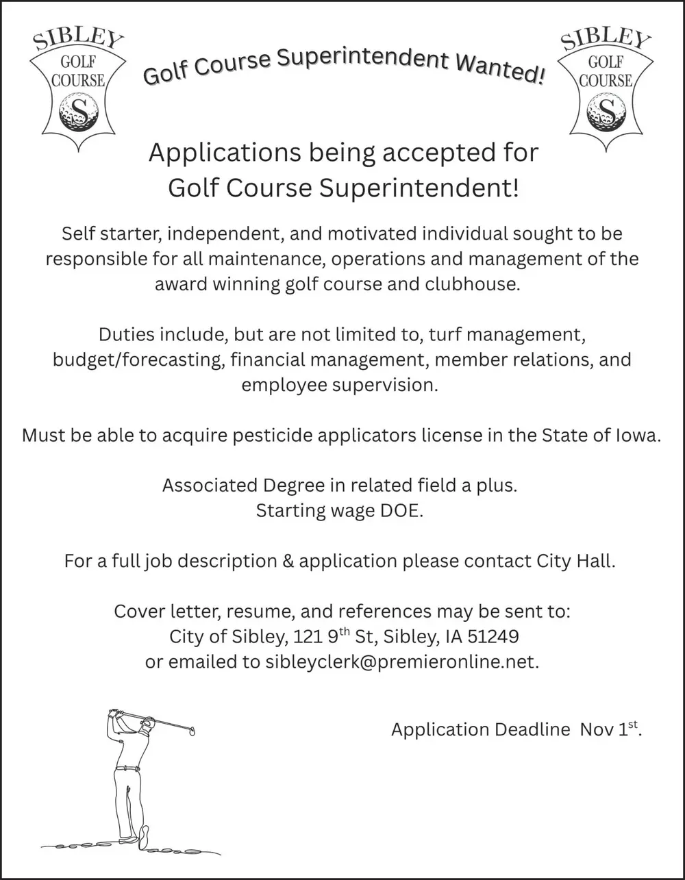 Join Our Team as a Golf Course Superintendent in Sibley, Iowa