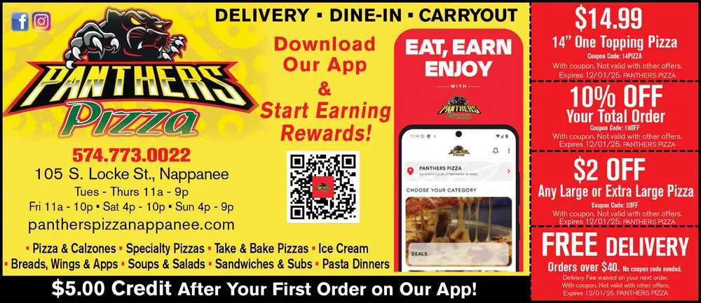 Welcome to Panthers Pizza in Nappanee, Indiana