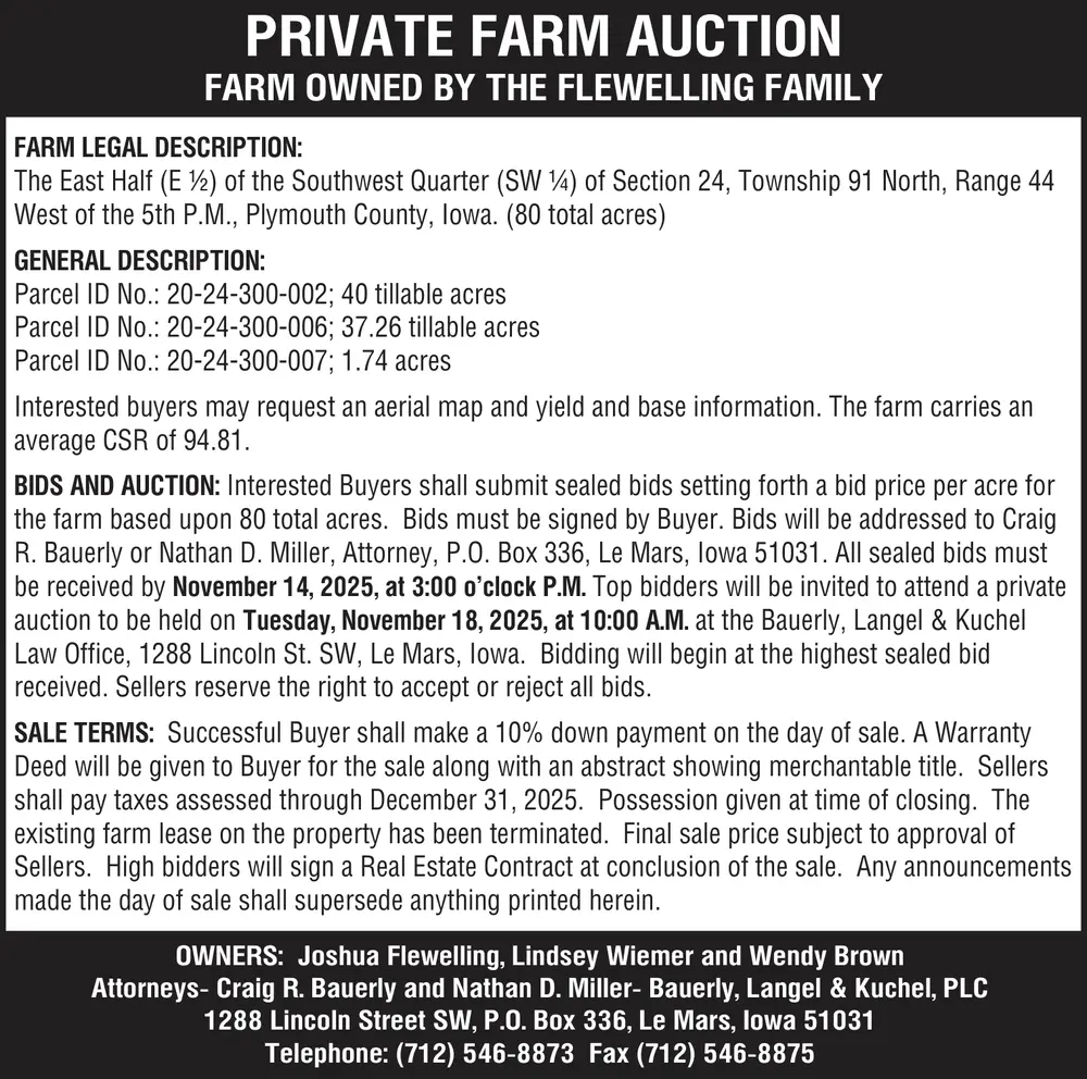 Private Farm Auction in Le Mars, IA