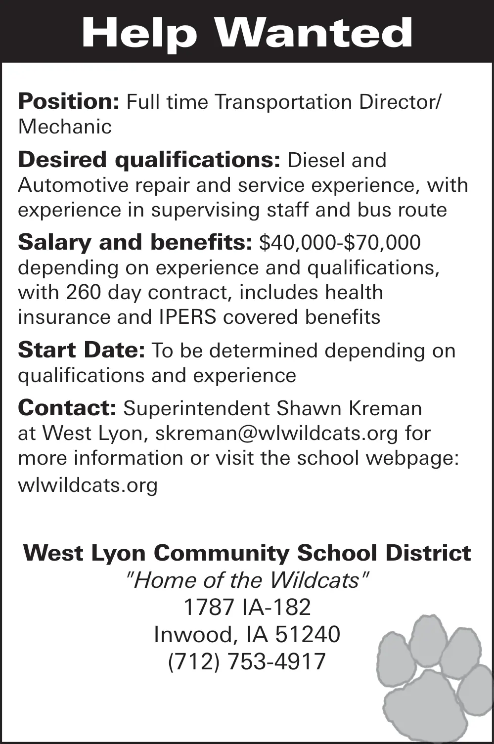 Explore Employment Opportunities at West Lyon Community School District in Inwood, IA