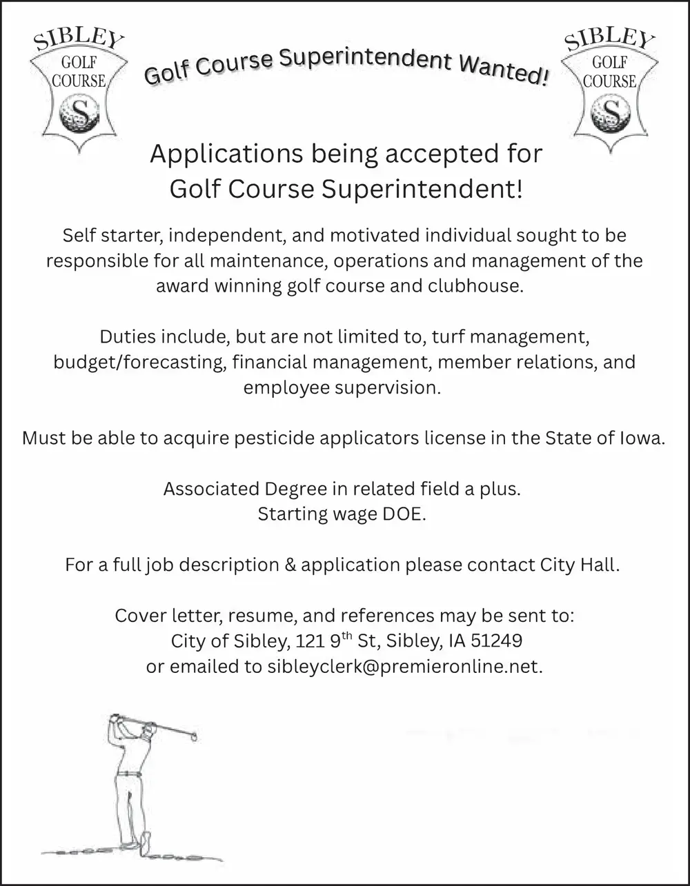 Join Our Team as a Golf Course Superintendent in Sibley, Iowa