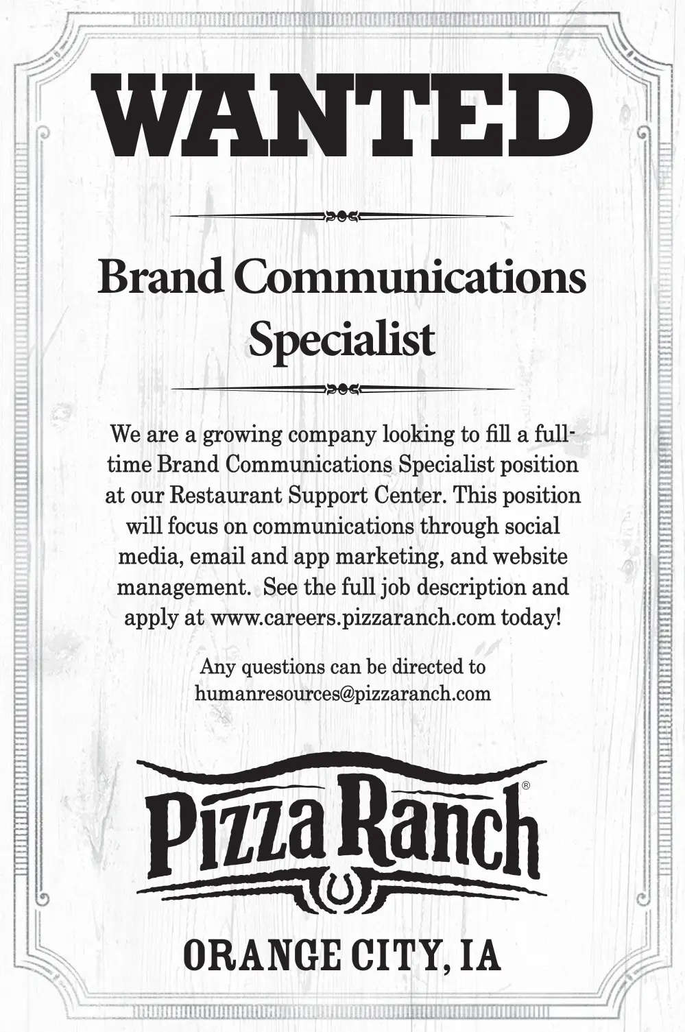 Find Your Next Career at Pizza Ranch in Orange City, IA