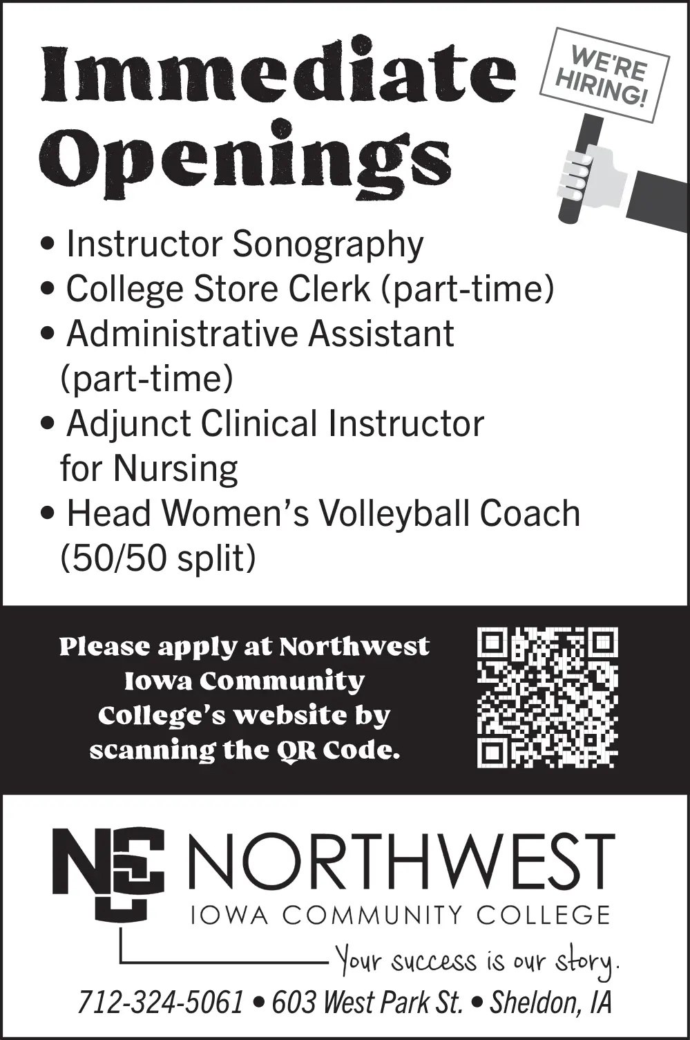 Northwest Iowa Community College Careers – Sheldon, IA