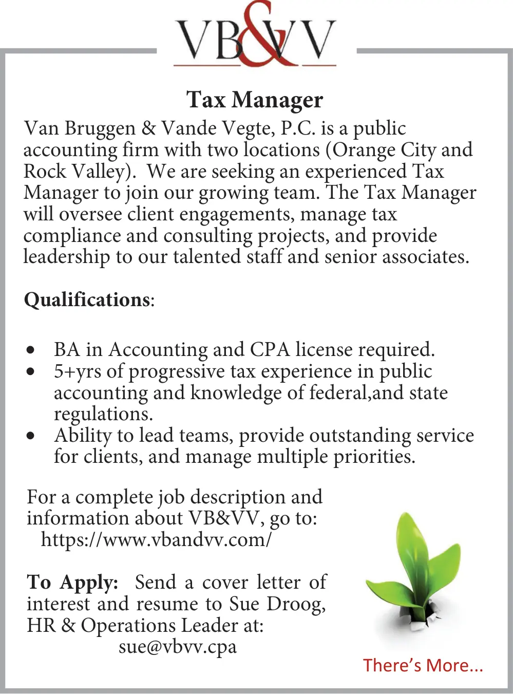Join our Team as a Tax Manager - Jobs in Orange City, IA