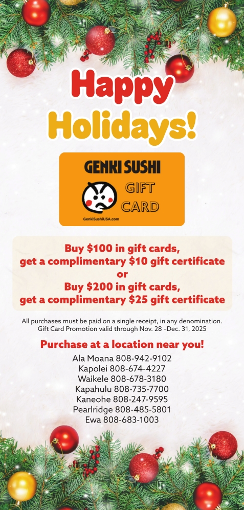 Genki Sushi Gift Cards & Holiday Specials – Oahu, HI
