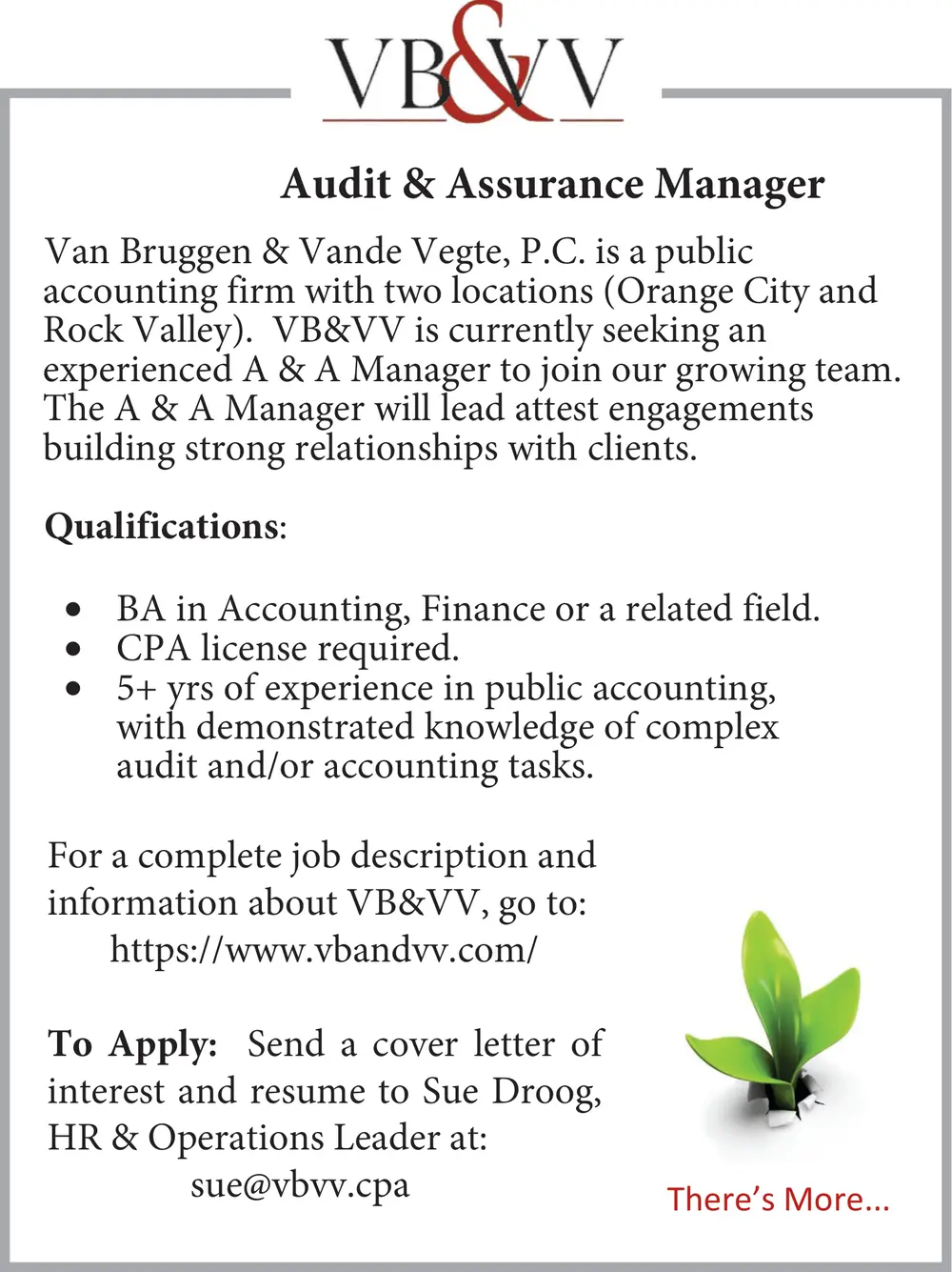 Join our Team as an Audit & Assurance Manager - Jobs in Orange City, IA