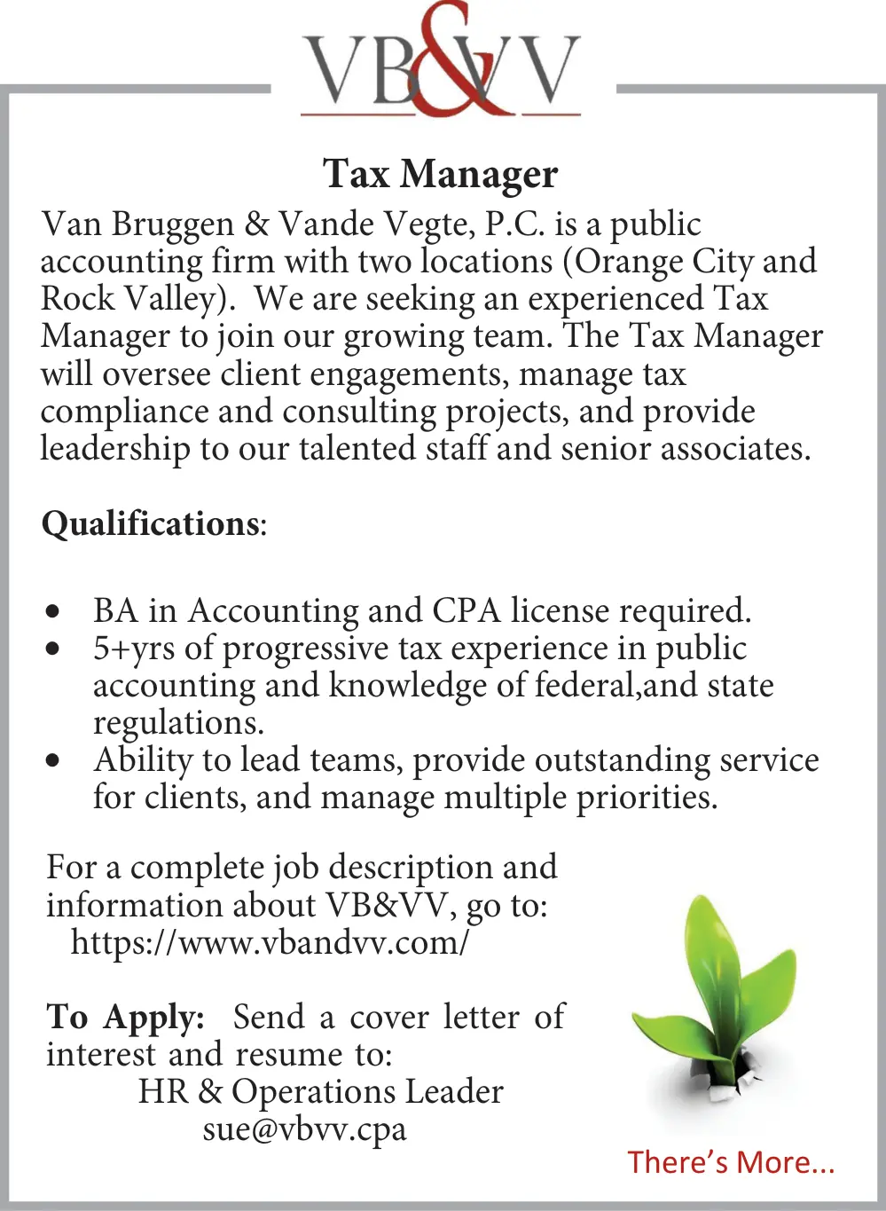 Join our Team as a Tax Manager - Jobs in Orange City, IA