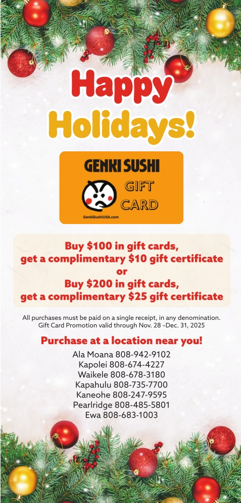 Genki Sushi Gift Cards & Holiday Specials – Oahu, HI