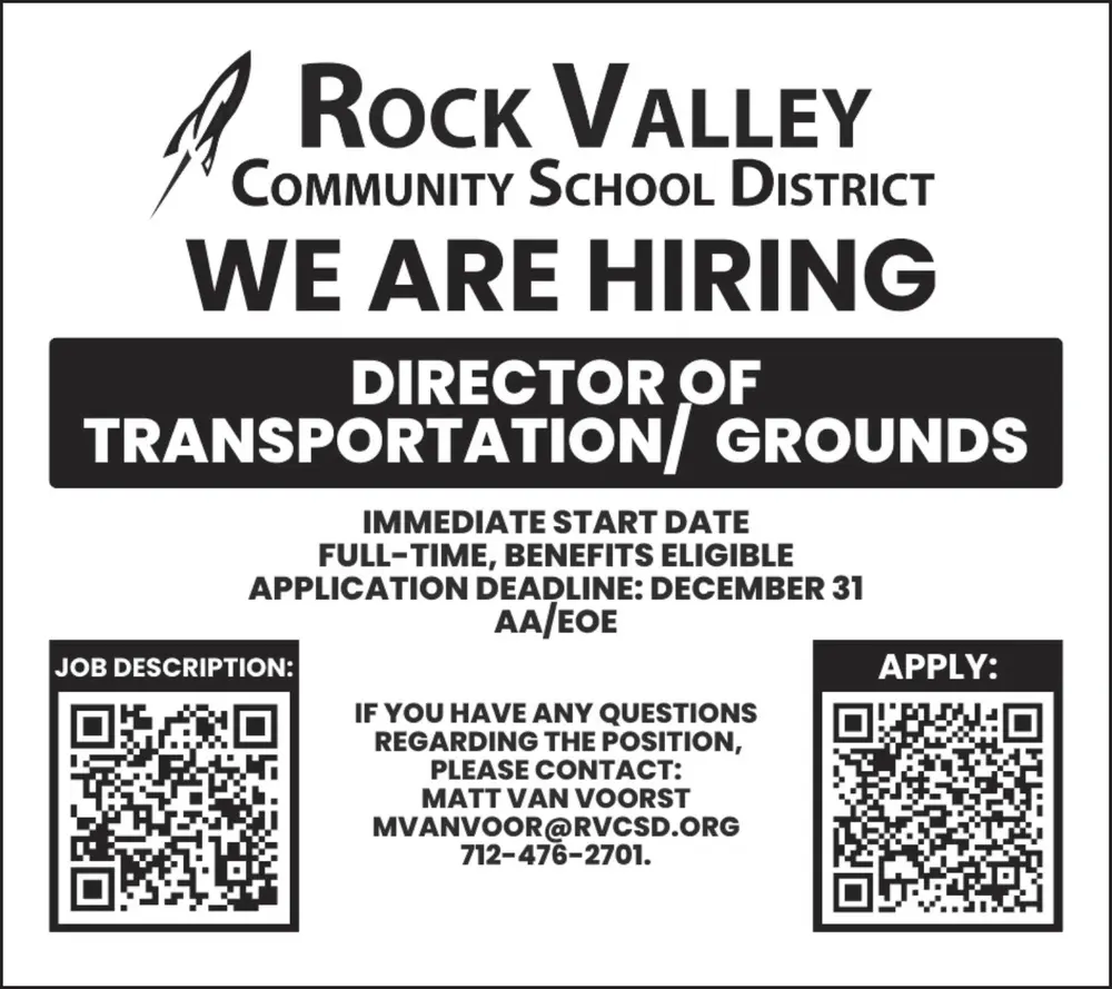 Director of Transportation/Grounds Job Opportunities in Rock Valley, Iowa