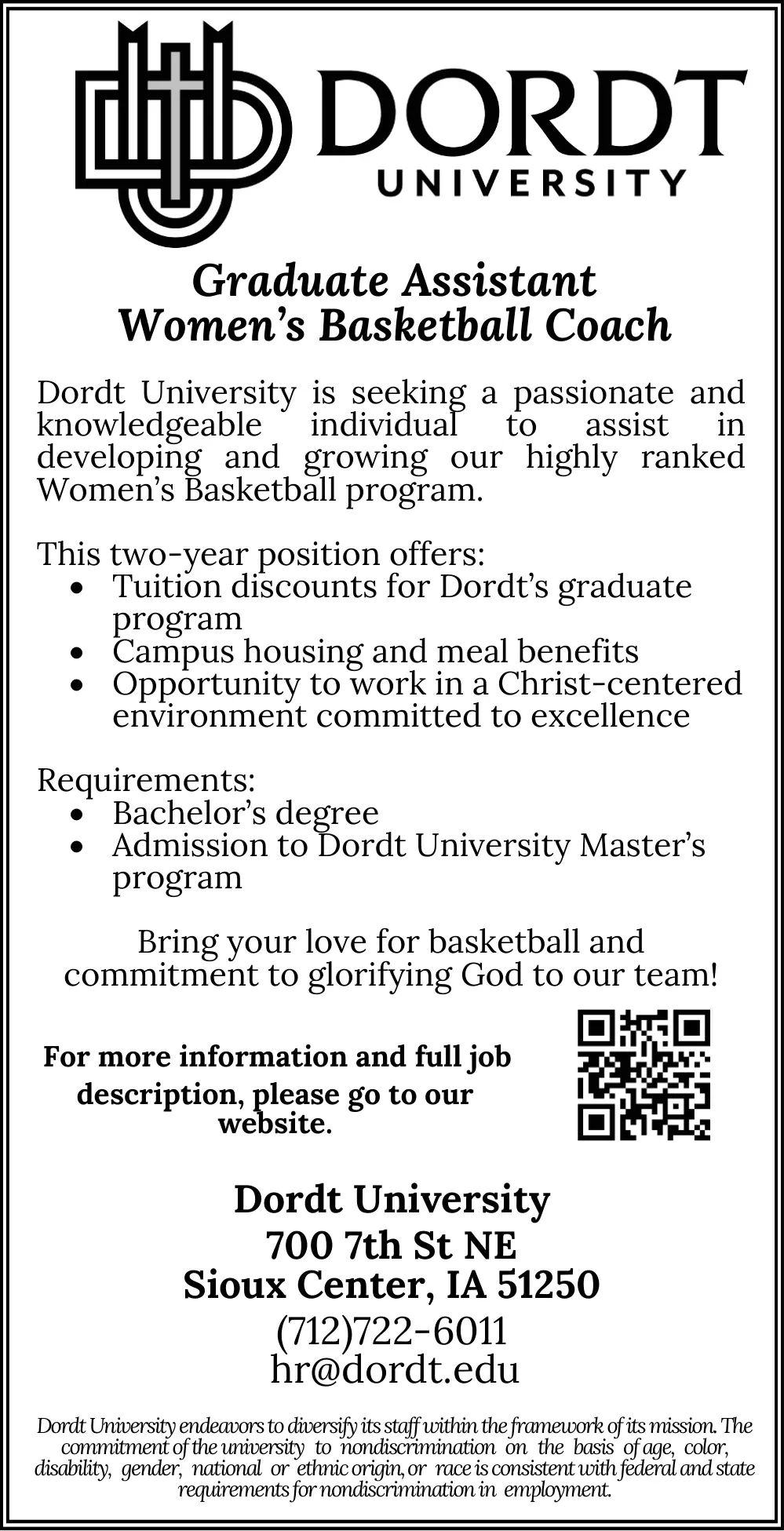 Dordt University - Women's Basketball Coach Jobs in Sioux Center, IA