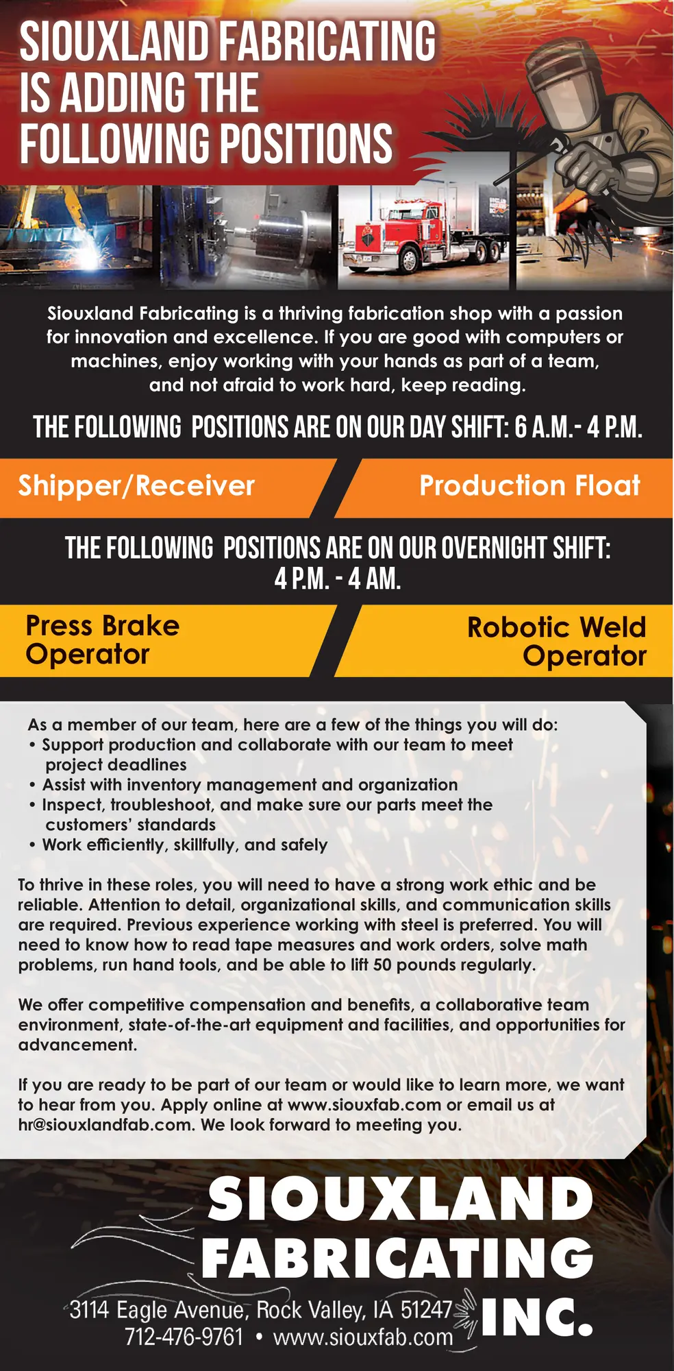 Press Brake Operator & Robotic Weld Operators - Iowa