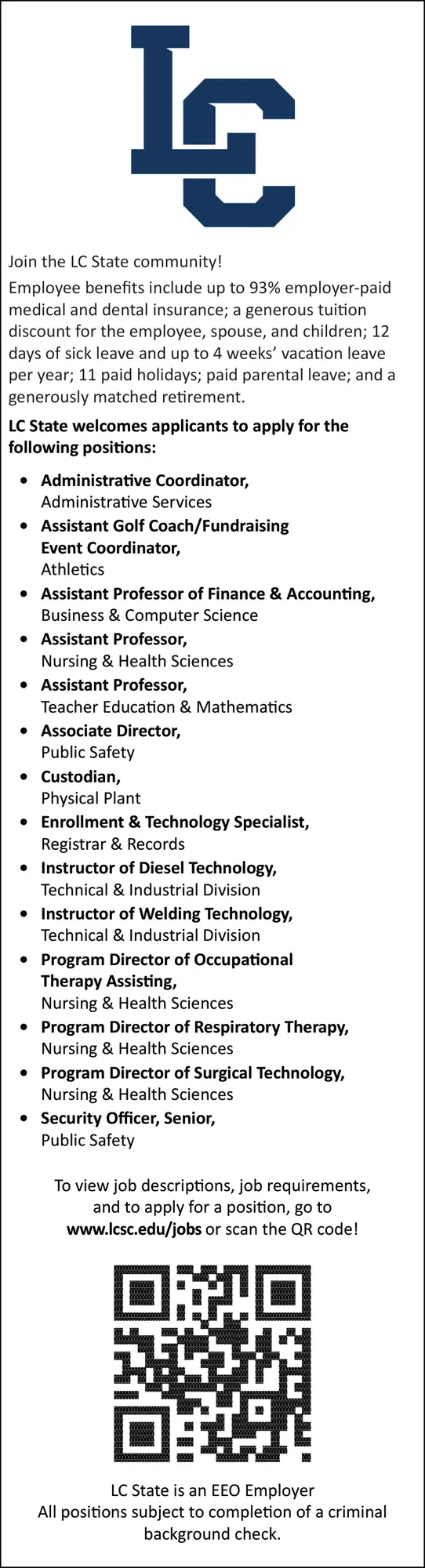 Employment Opportunities - LC State Careers in Lewiston, Idaho