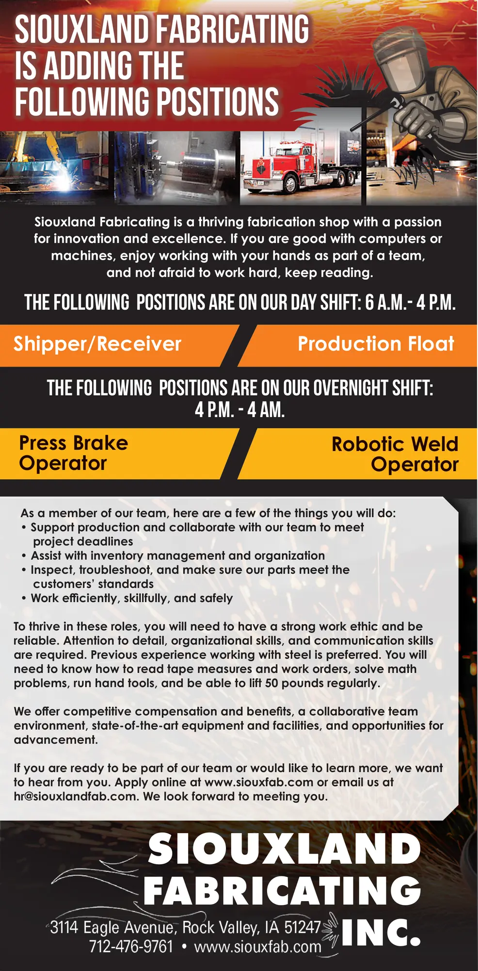 Press Brake Operator & Robotic Weld Operators - Iowa