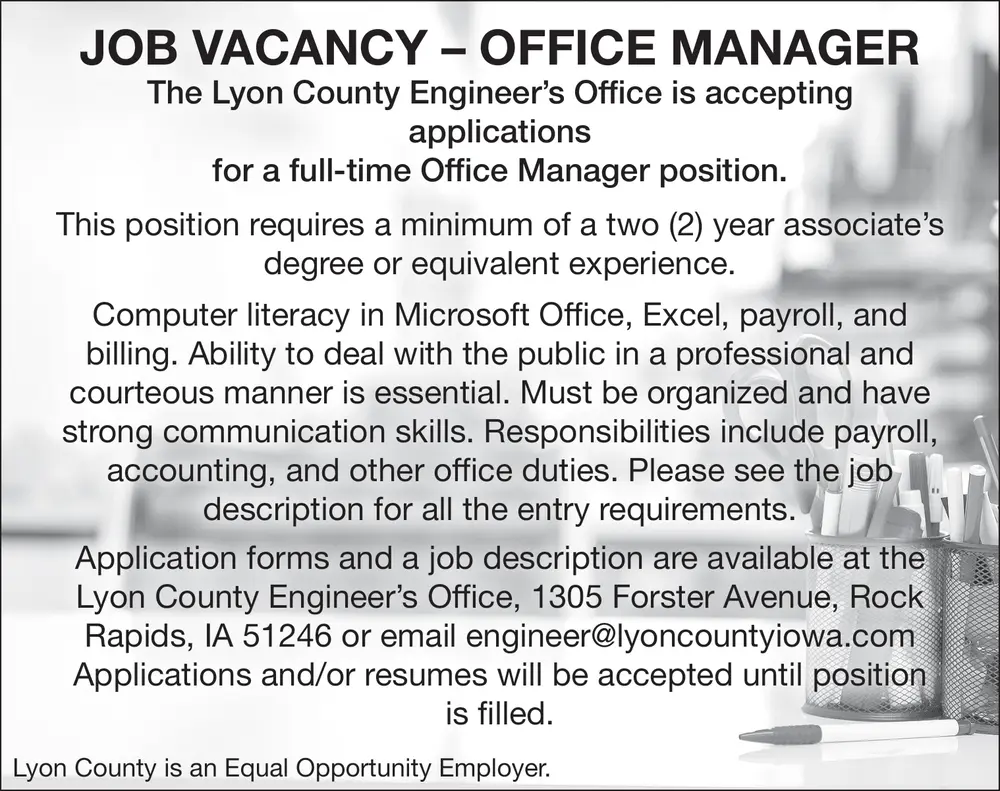 Office Manager Opportunities in Rock Rapids, Iowa