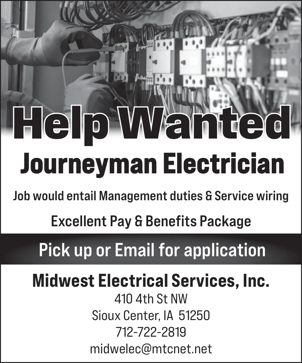 Journeyman Electrician Wanted in Sioux Center, Iowa