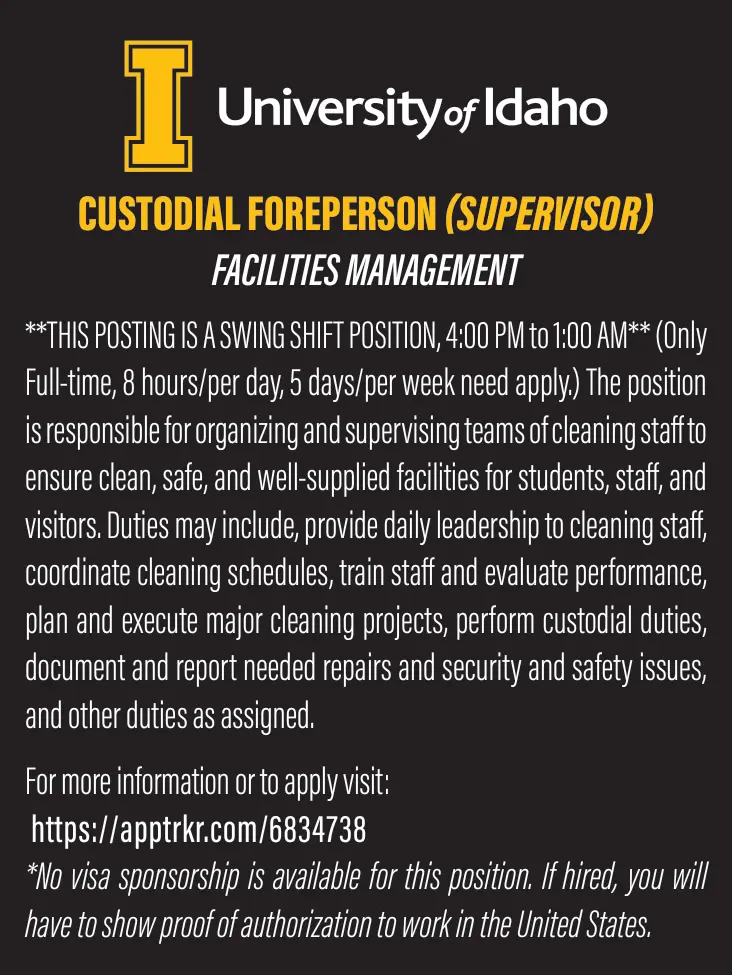 Custodial Foreperson Jobs in Moscow, ID - College of Science