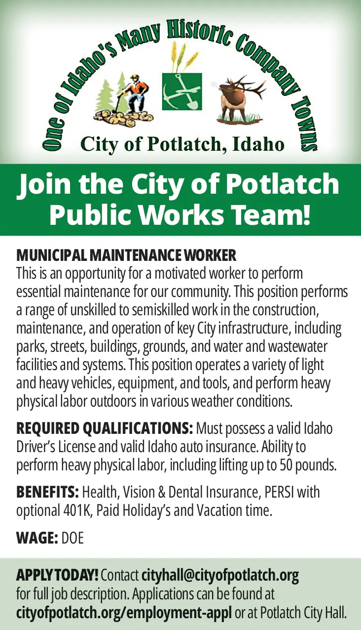 Municipal Maintenance Worker Job in Potlatch, Idaho
