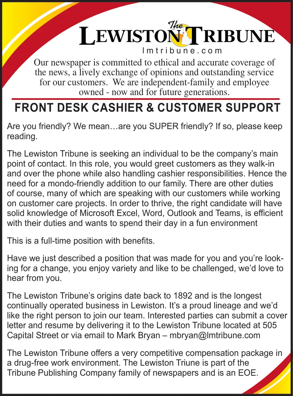 Careers at Lewiston Tribune in Lewiston, ID