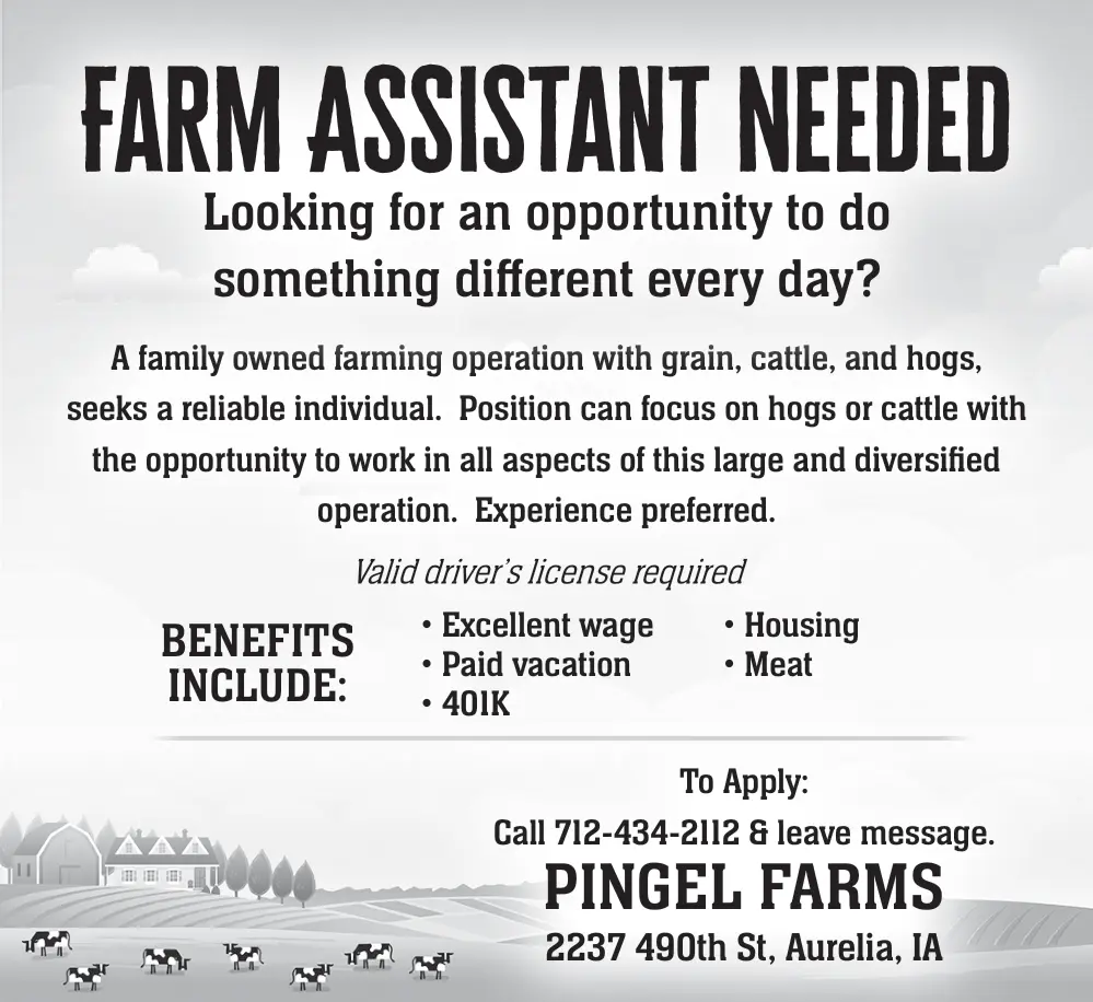 Farm Assistant Opportunities in Aurelia, Iowa