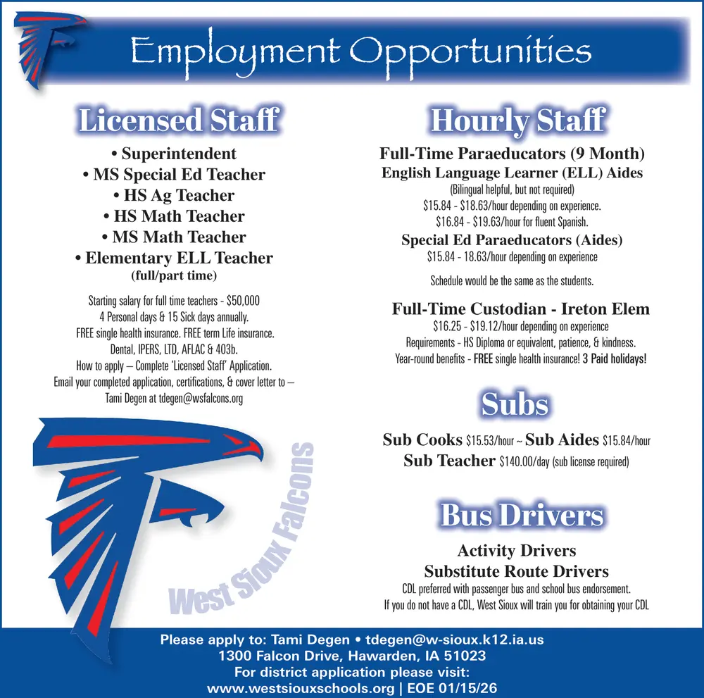 Careers at West Sioux Community School District - Hawarden, IA