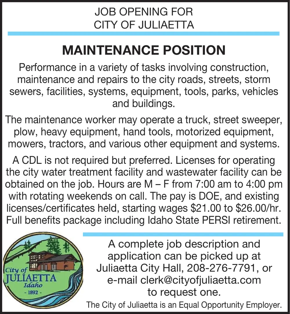 Maintenance Position Jobs in Juliaetta, Idaho