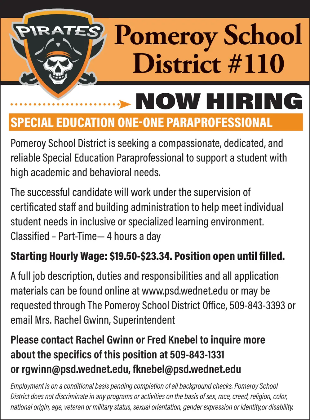 Special Education Paraprofessional Job – Pomeroy, WA