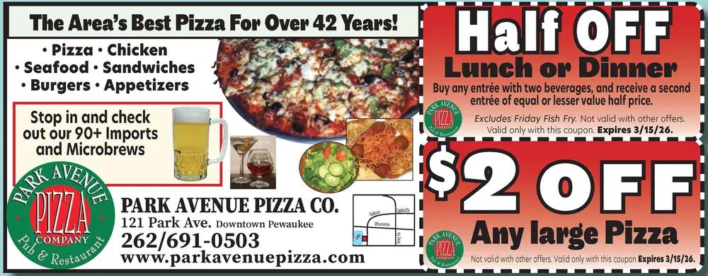 Park Avenue Pizza – Pub & Restaurant in Pewaukee, Wisconsin