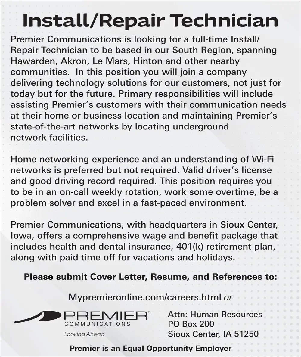 Install/Repair Technician Job in Sioux Center