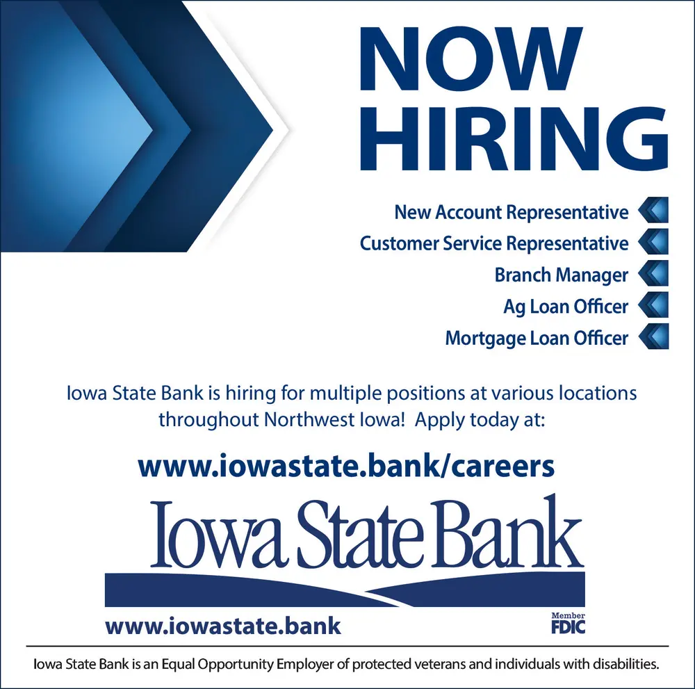 Multiple Positions Available – Iowa State Bank
