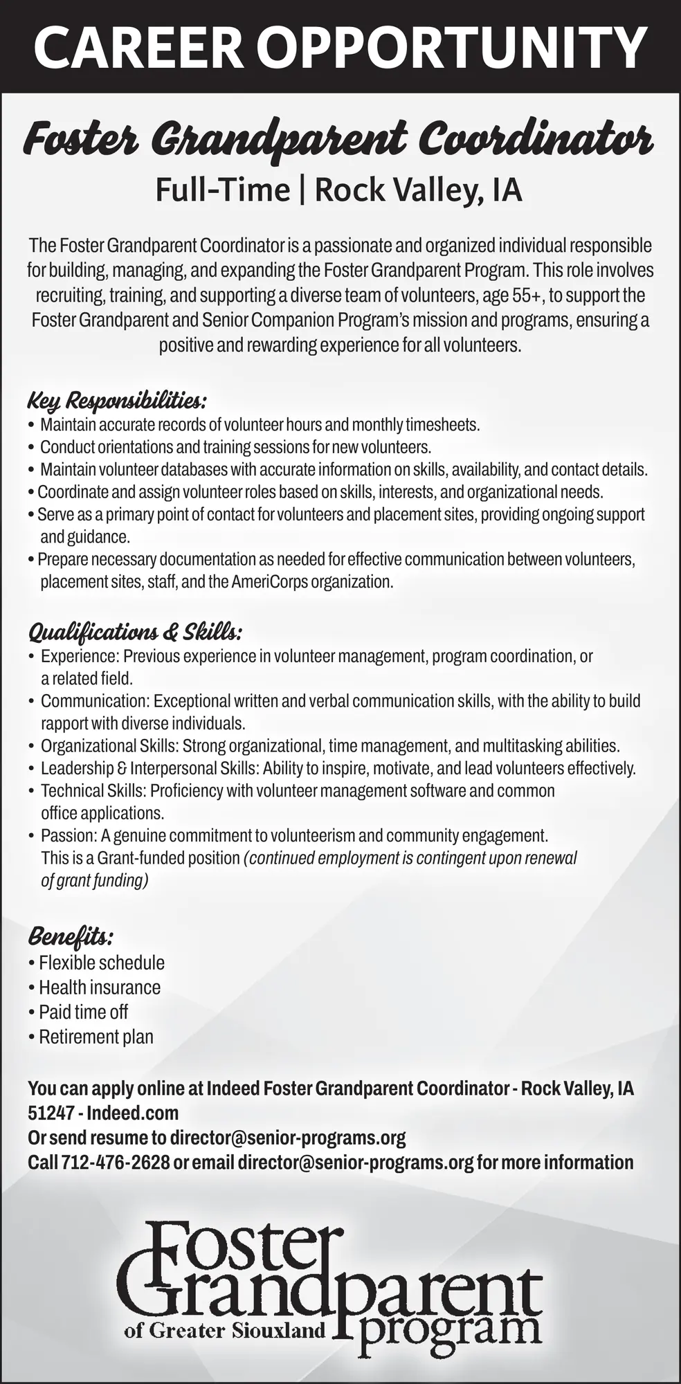 Program Coordinator Opportunity in Rock Valley, IA